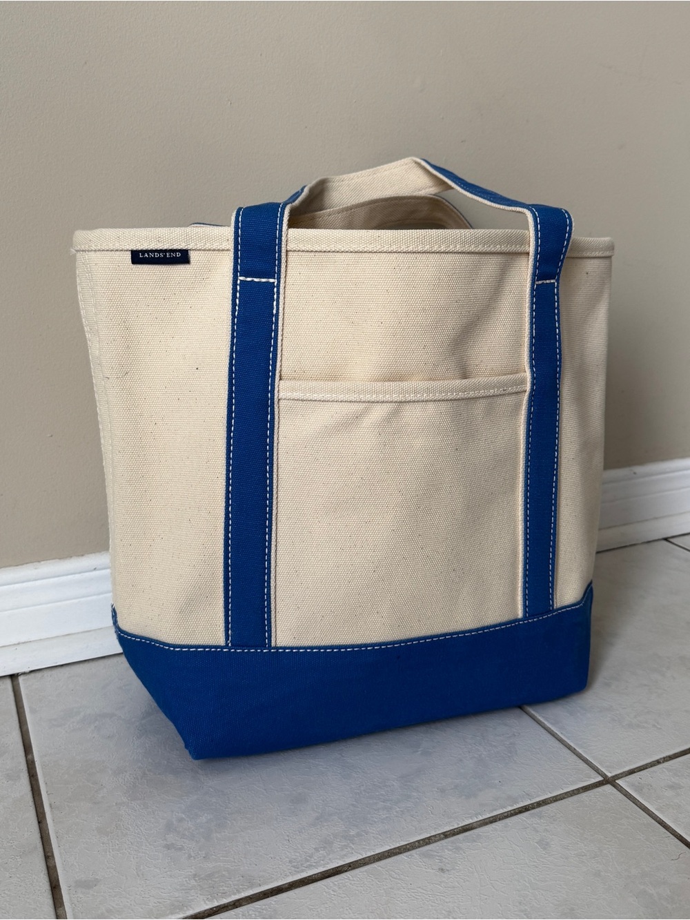 Boat Tote, Blue & Beige Canvas Lands End